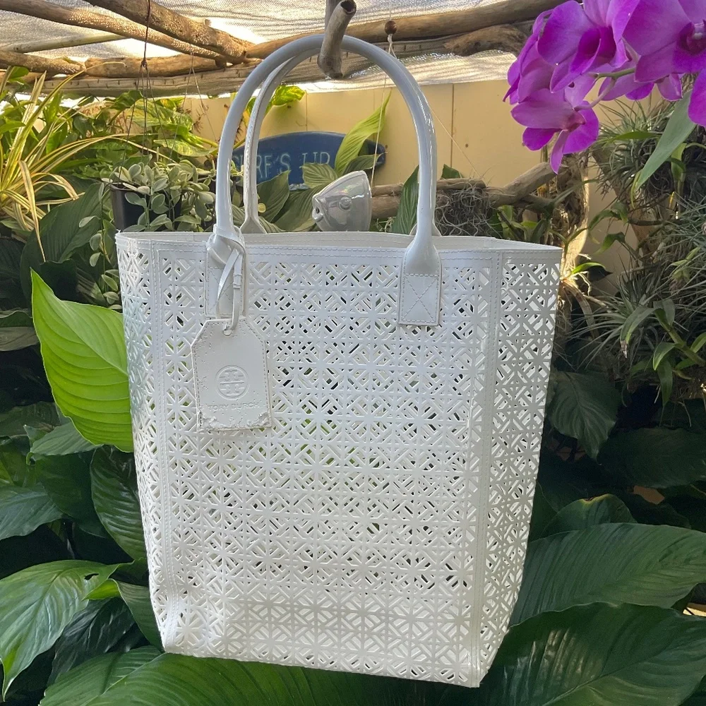 Tory Burch White Laser Cut PVC Tote